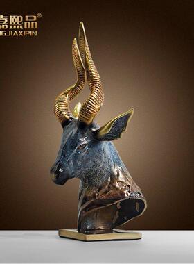 全铜领头羊摆件羊头吉祥物开业礼物客厅办公桌面装饰品黄铜工艺品