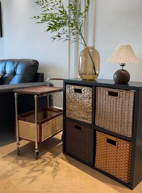 黑色格子柜落地展示矮柜收纳柜电视柜自由组合书柜沙发边柜实木