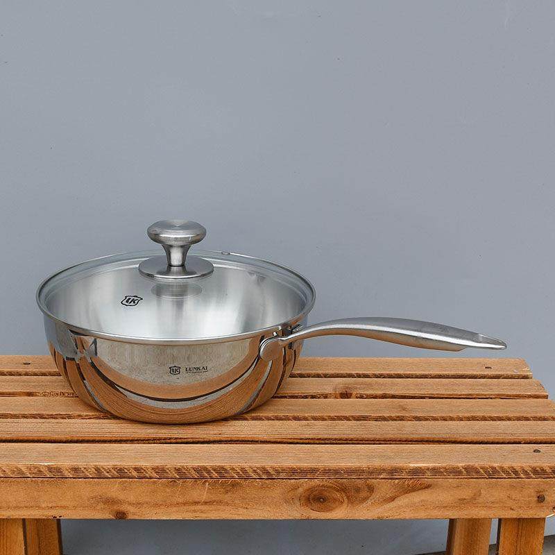 多用途18-10不锈钢炒锅304雪平锅无涂层小炒锅汤锅煎炒煮锅24cm