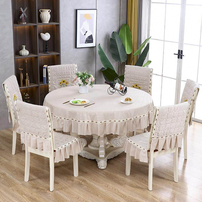 高档大圆桌桌布简约餐桌布连体椅子套罩加厚防滑凳子套一体餐椅套
