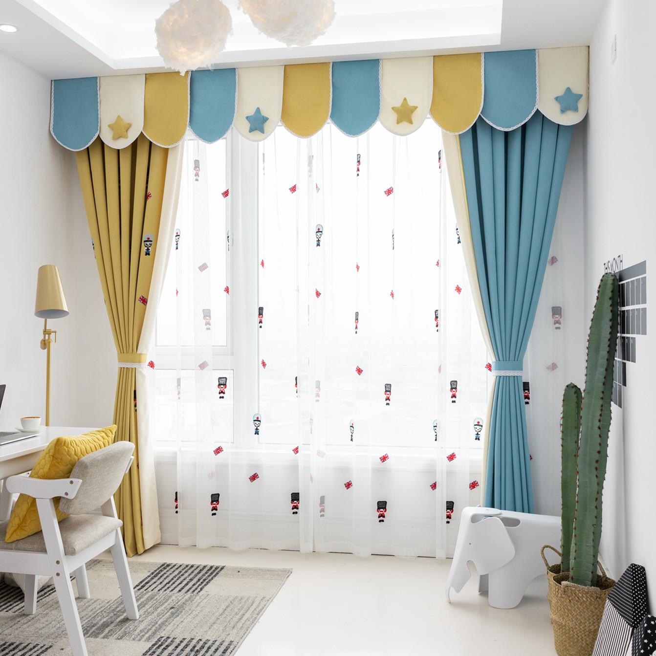 英伦风棉麻卡通窗帘儿童房窗帘男孩卧室窗帘地中海风飘窗窗帘士兵