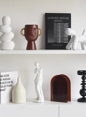 现代样板间书房家居饰品高级感莫兰迪创意摆件工艺品陶瓷花瓶摆设