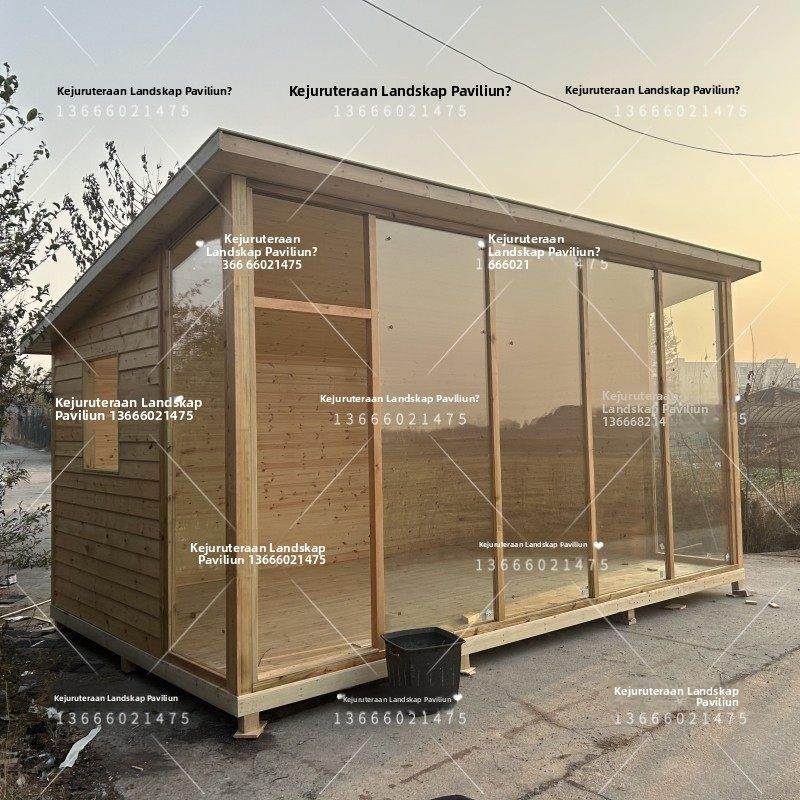 户外玻璃花房防腐木木屋别墅庭院天台茶室阳光房简易移动组装凉亭