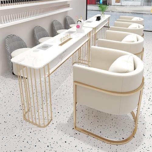 中闽芸尚网红岩板吸尘器美甲桌子铁艺单双人美甲台美甲店桌椅套装