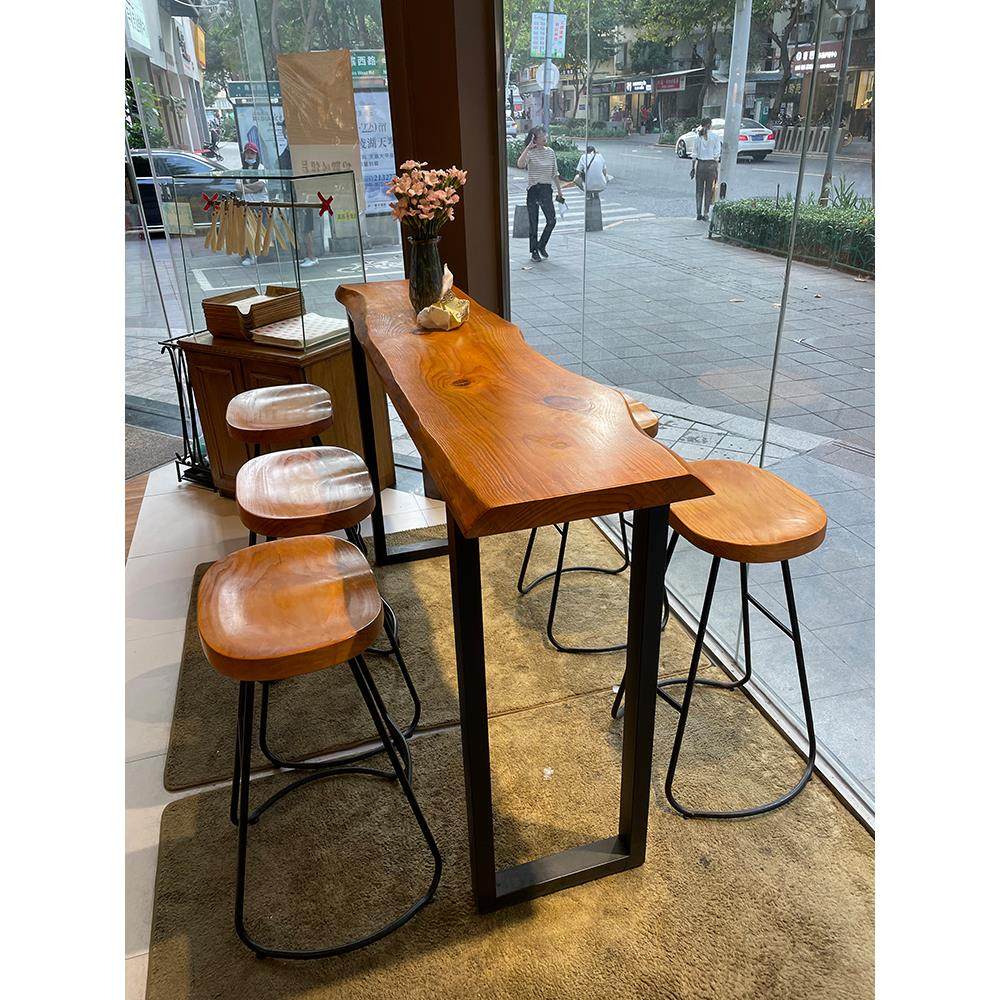 实木大板吧台桌水吧奶茶店桌椅组合酒吧台靠墙桌酒吧桌家用高脚桌