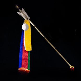 藏式尼泊尔铜鎏金镶嵌宝石 黄铜摩尼宝旗幡 锡杖财神幡招财箭