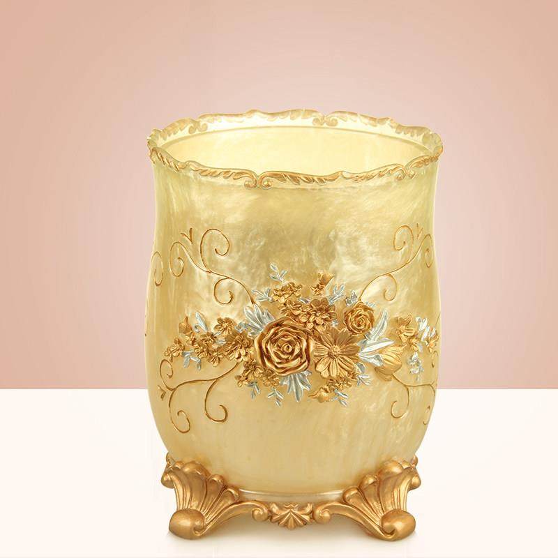 高档轻奢垃圾桶欧式带盖子客厅家用创意桌面垃圾桶纸篓化妆室垃圾