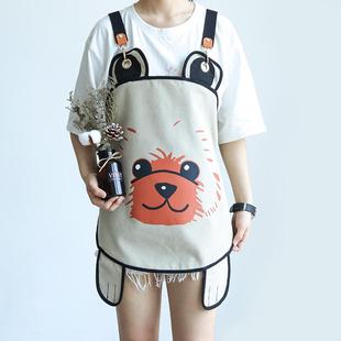 定制logo家用厨房餐厅奶茶店烘焙帆布男女美术工作服 围裙卡通时尚