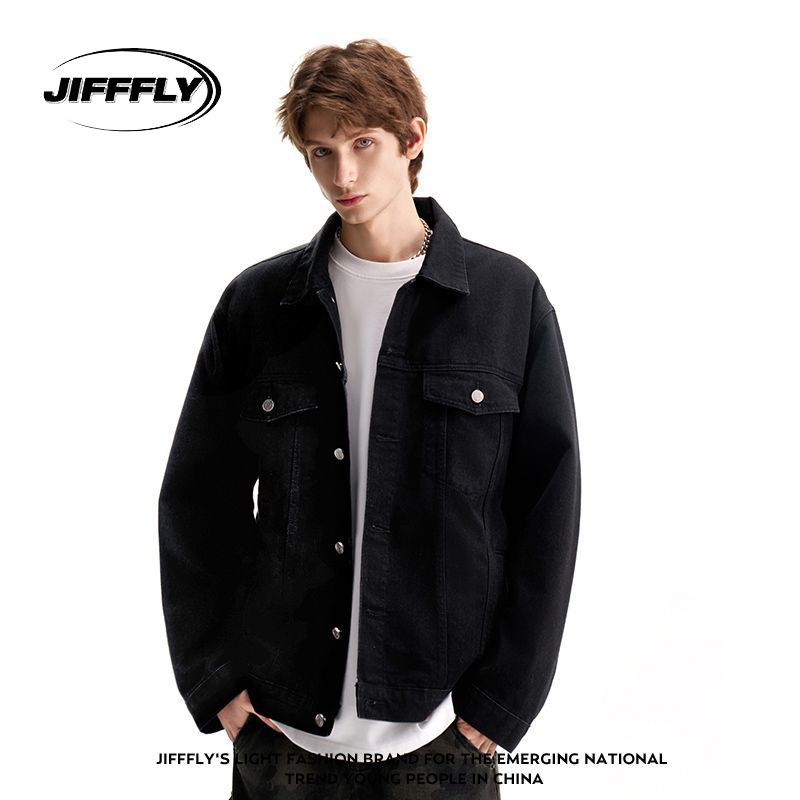 Jifffly复古牛仔外套春秋新款男装美式休闲翻领百搭夹克上衣外套