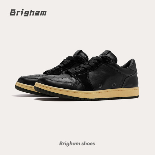 Brigham/布里根姆“黑乔”马皮空胶工艺复古百搭黑色男板鞋A23