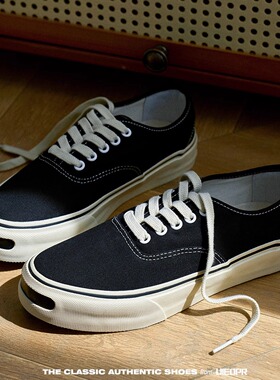 开口笑帆布鞋经典百搭日系复古休闲白色黑色男女同款低帮硫化鞋