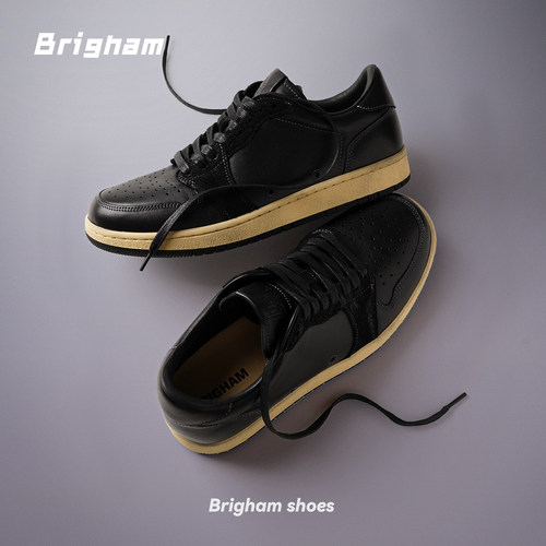 Brigham/布里根姆“黑乔”马皮空胶工艺复古百搭黑色男板鞋A23