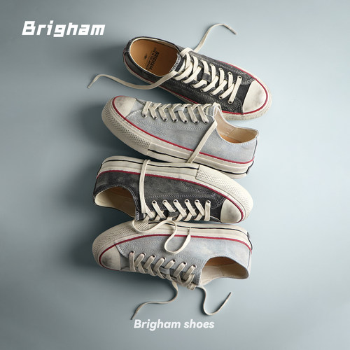 Brigham“大牛”秋季新款擦色复古水洗牛仔布做旧硫化鞋板鞋A12