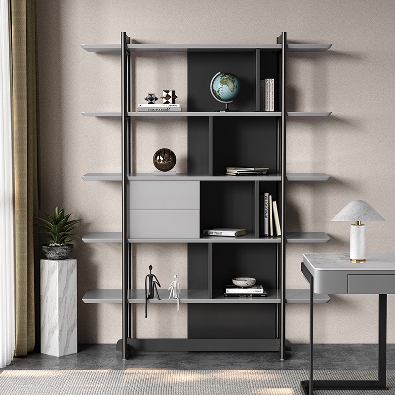 轻奢意式不锈钢书架多层收纳架
