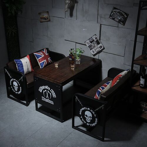 工业风卡座沙发小酒馆酒吧吧桌椅复古铁艺烧烤店餐桌