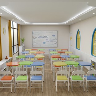 彩色校园活动室桌圆形培训桌图书馆阅览自由桌美术绘画桌