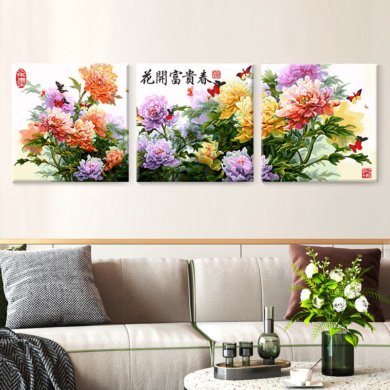 油画画自己涂颜色的画治愈画油画填充手绘明上河图