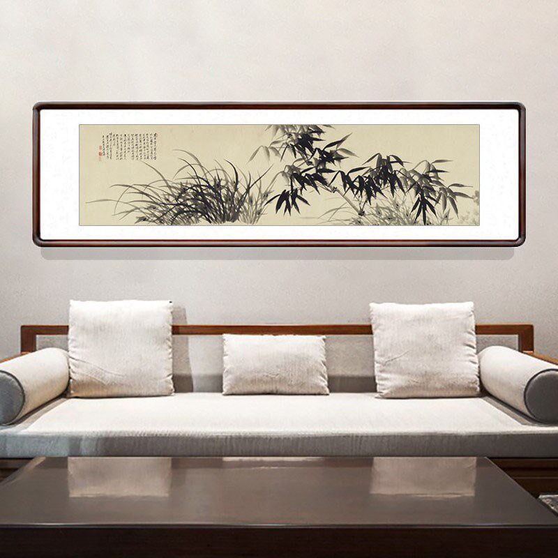 国画新客厅竹子饰画书房办公室兰横幅牌匾挂画石涛兰竹图