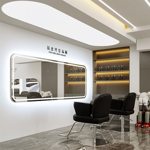 带灯理发店镜子挂墙美发店镜台发廊烫染区潮款剪发镜潮店