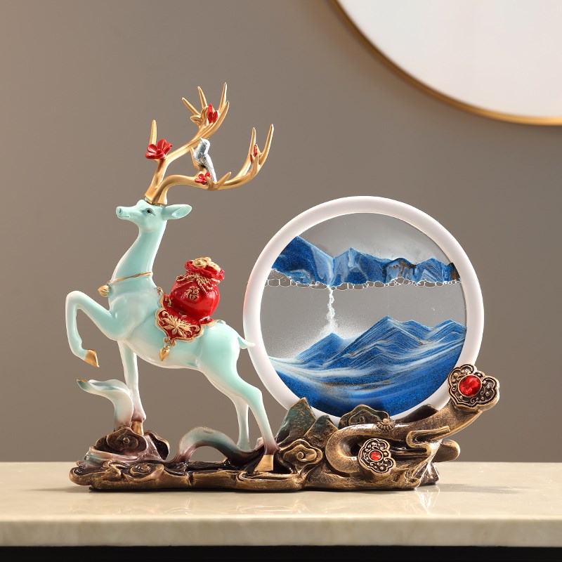 流沙画摆件招财鹿玄关电视柜客厅家居搬家开业装饰品沙漏乔迁礼品