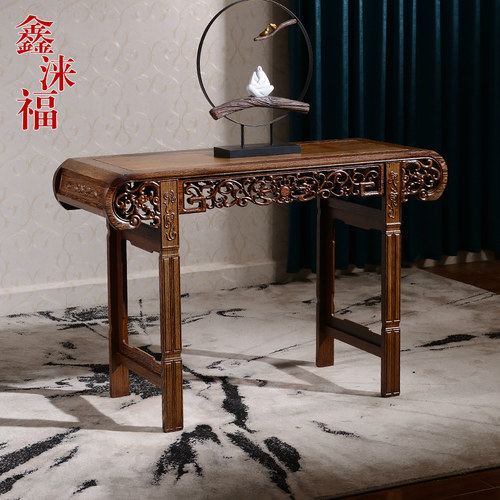 红木雕条案鸡翅木玄关桌案台中式实木案几平头案供桌仿古供台
