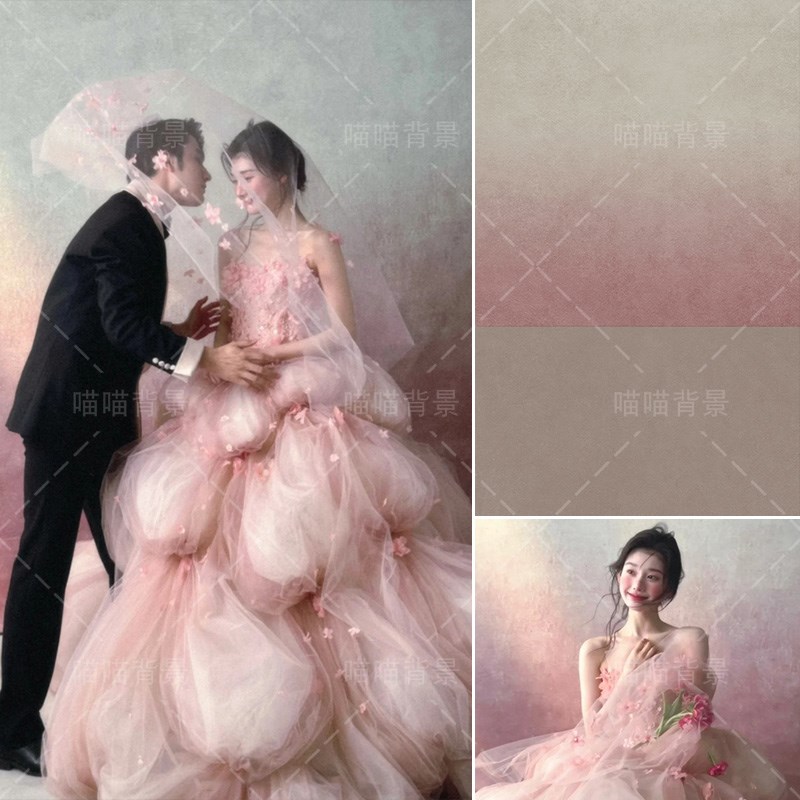 粉色渐变少女油画风婚纱摄影拍照背景布影棚室内梦幻艺术照影楼级