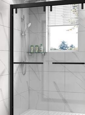深圳定制黑色淋浴房 一字形移门钢化玻璃隔断门浴室屏