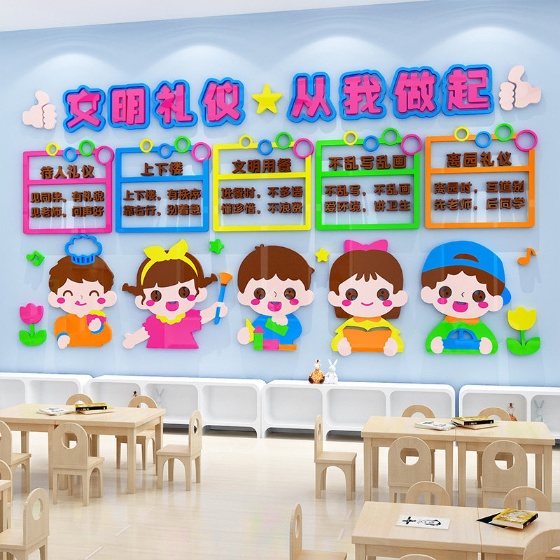 礼貌用语墙幼儿园文明礼仪墙面装饰教室布置卡通环创题,家居饰品,文化墙贴,淘宝优惠券,粉丝福利购,淘宝优惠卷