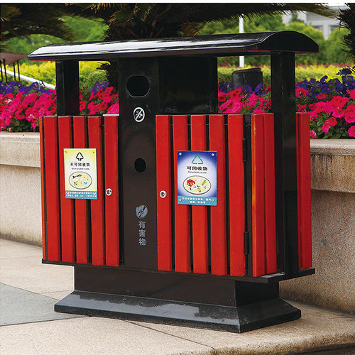 宜源分类 垃圾桶 果壳箱 户外 钢木垃圾桶 高档垃圾桶可回收