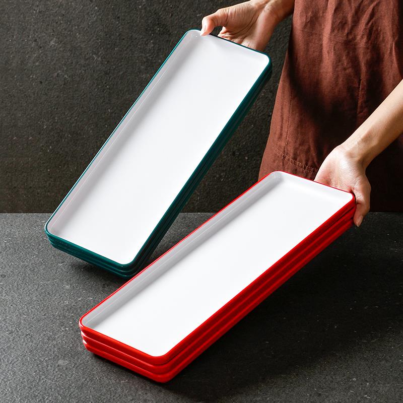 密胺菜盘长方形凉菜盘塑料长盘仿瓷烤肉餐具点心长条盘子商用餐盘