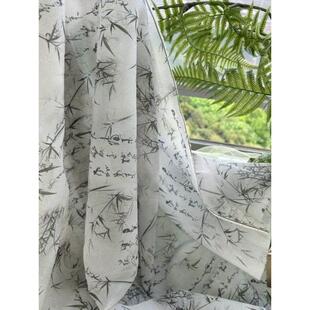 国风写意墨竹东方古美学典礼茶室新中式布置背景双皱帷幔纱布面料