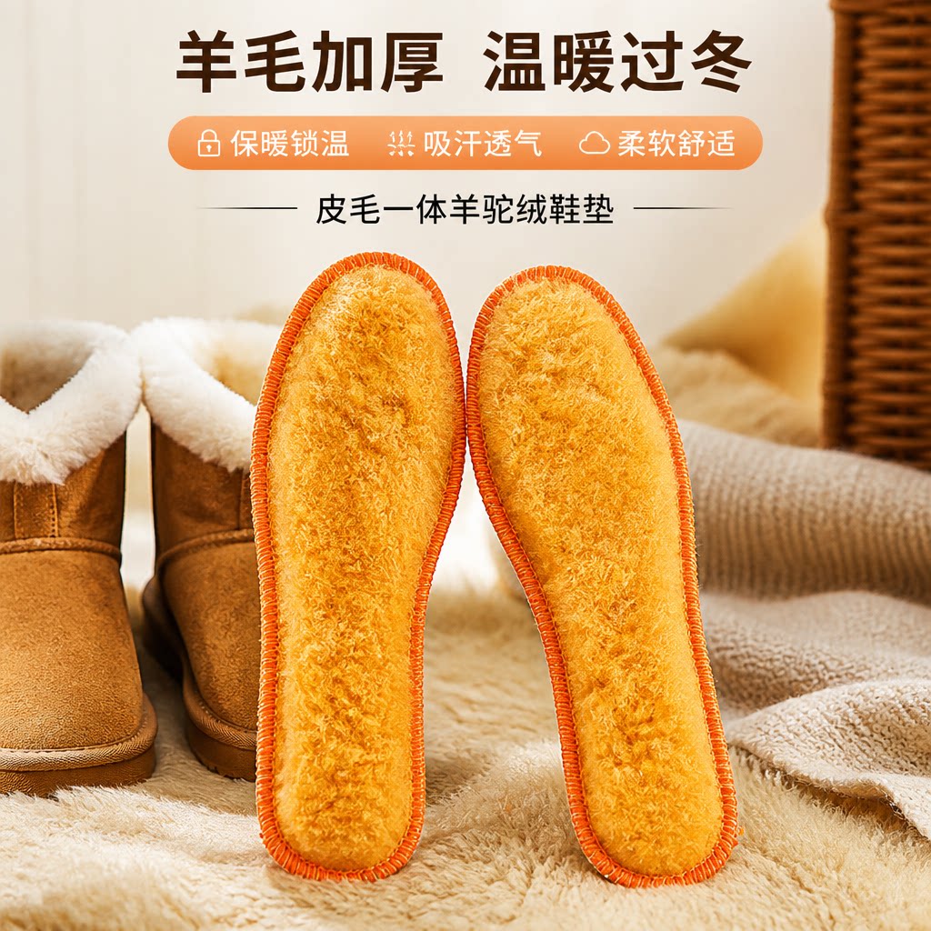 秋冬季保暖棉绒皮毛一体加厚鞋垫
