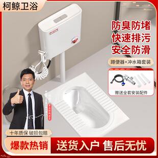冲水箱整套装 家用陶瓷蹲便器蹲坑式 大便器卫生间防臭蹲厕便池便盆