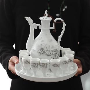 仿古酒壶家用白酒杯中式 陶瓷酒具套装 分酒器古风高脚杯供奉小酒盅