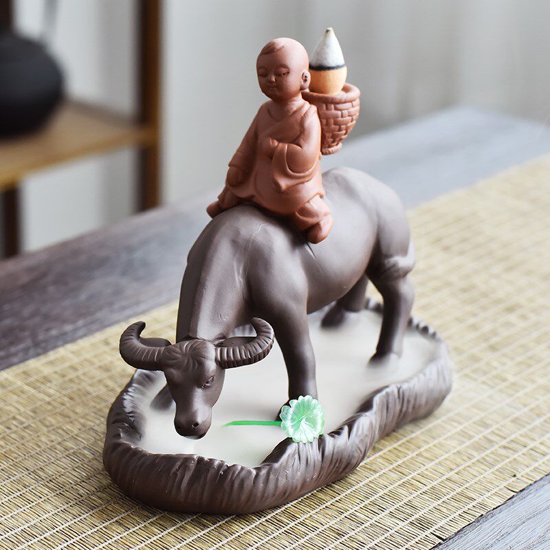 倒流香炉牛摆件 创意陶瓷家用香薰炉室内沉香大号茶道塔香檀香炉