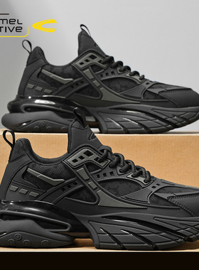 骆驼动感2025秋季新款男士厚底运动跑步鞋网红爆款黑色百搭老爹鞋