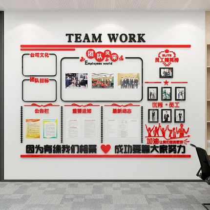 企业团队员工风采文化墙办公室墙面装饰公告栏墙贴公司励志宣传板