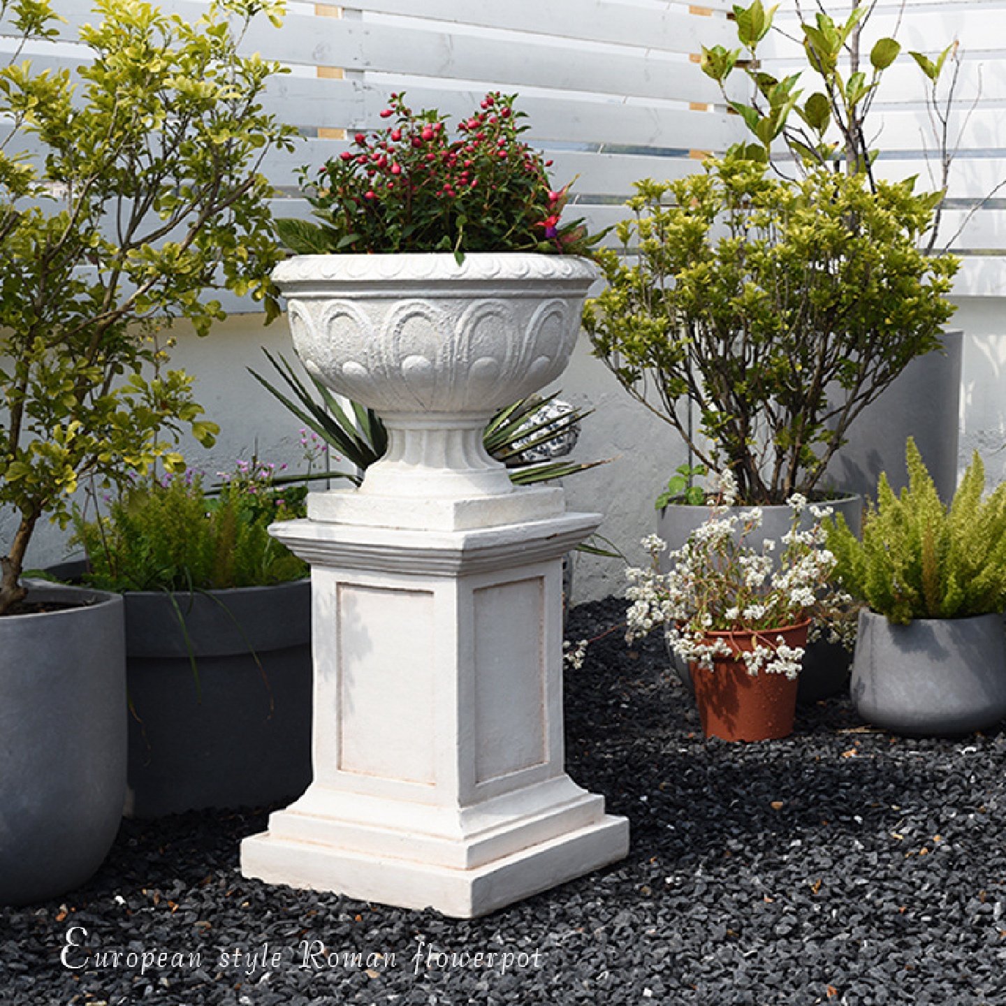 欧式复古孔雀花盆四方罗马柱户外阳台庭院别墅装饰摆件婚庆路引