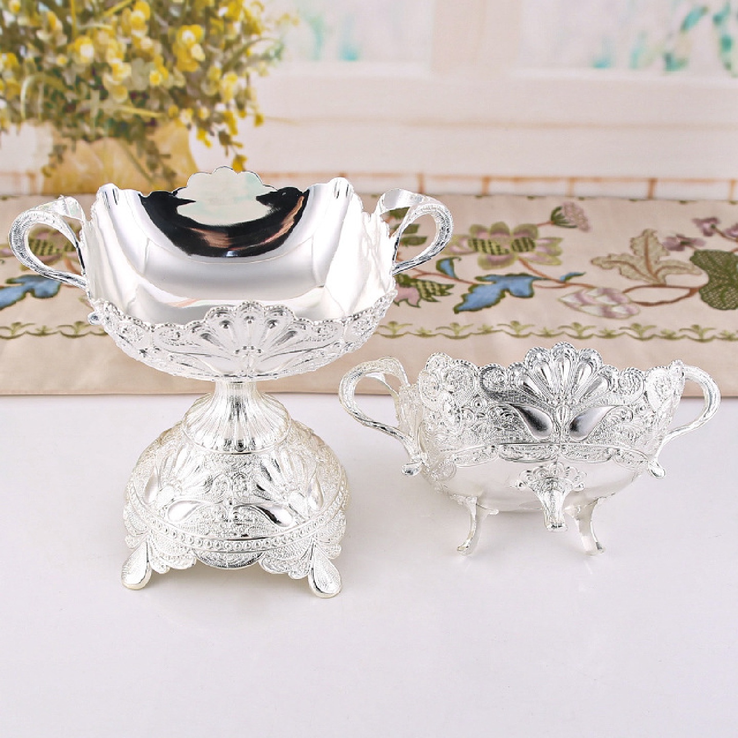 欧式方形金属果碗水果碗家居客厅茶几摆件金属果盘创意装饰摆件