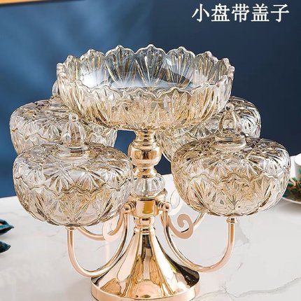 玻璃多层干果五格水果盘家用客厅茶几轻奢分格带盖坚果糖果盘复古
