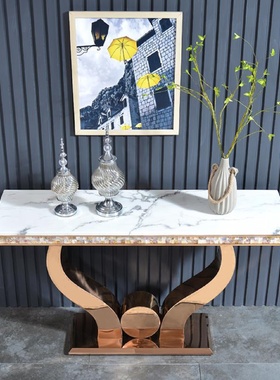 轻奢玄关桌子靠墙条案后现代简约不锈钢大理石玄关台走廊玄关柜