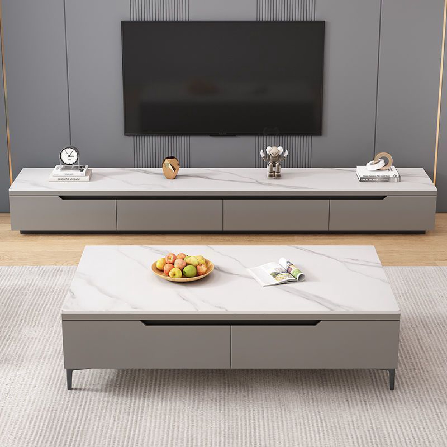 岩板电视柜茶几组合套装简约家用客厅电视机柜子北欧轻奢意式茶几