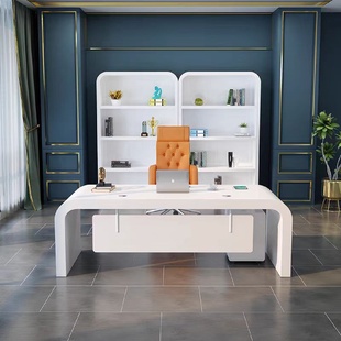 单人办公桌简约现代白色烤漆创意大班台现代时尚 总裁主管办公桌椅
