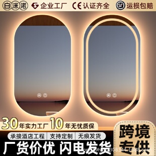 椭圆形led化妆镜壁挂卫生间智能浴室镜带灯防雾梳妆台镜子挂墙式