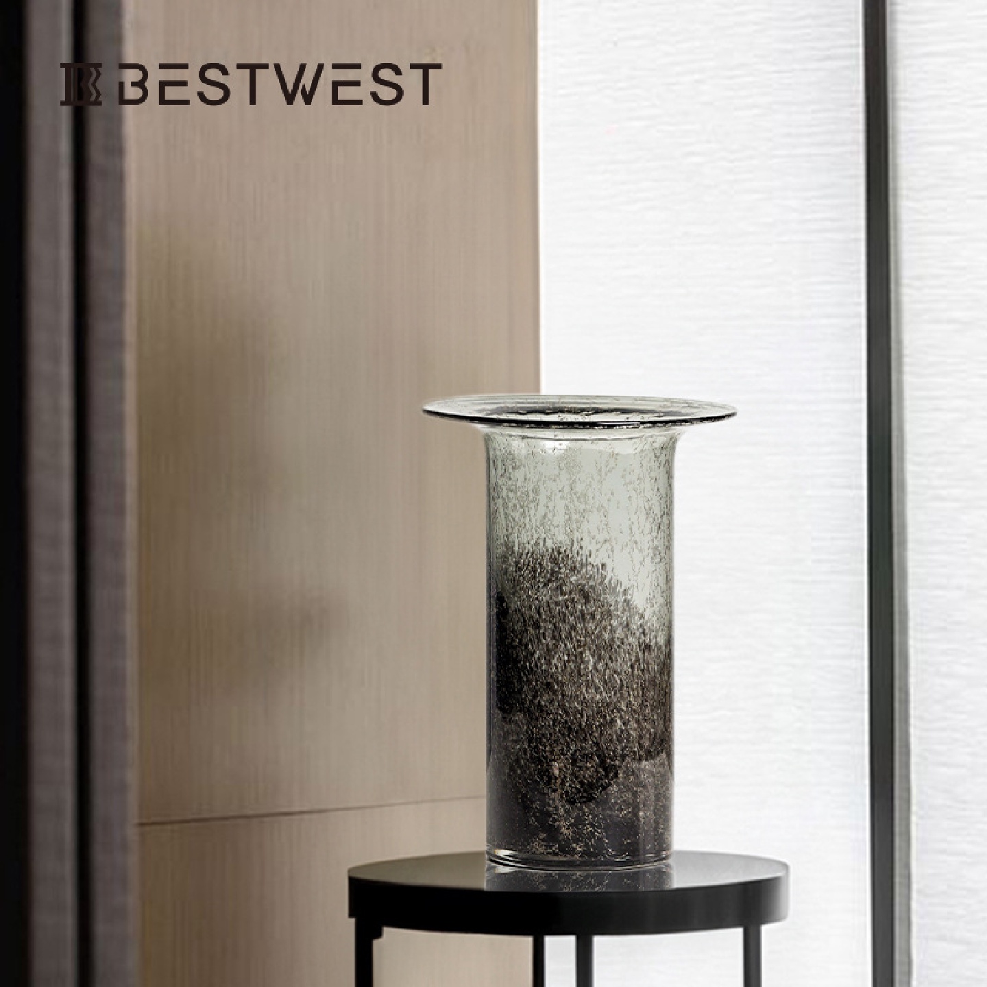 Bestwest彩色水墨直筒柱状水培玻璃花瓶样板间花器软装饰品