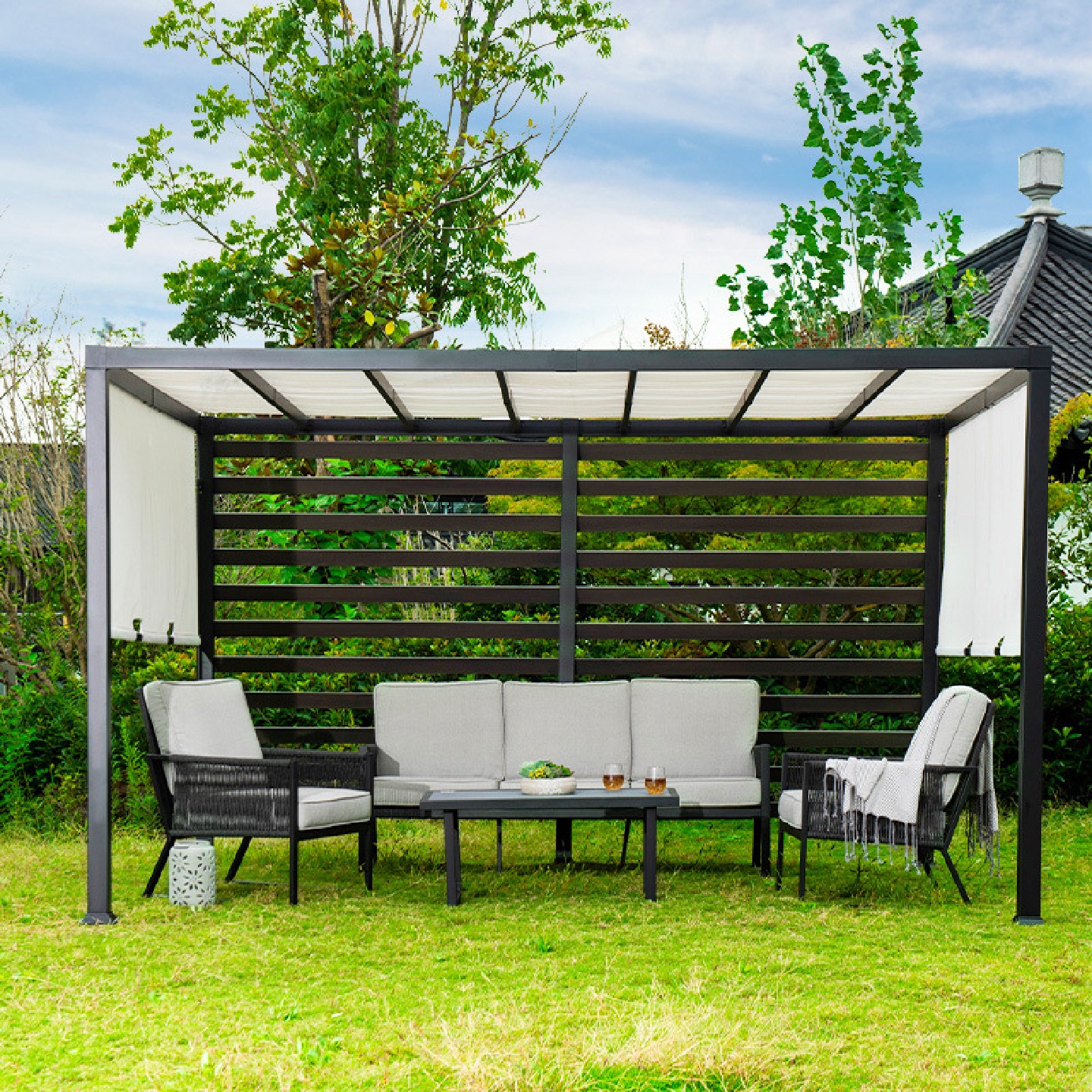 户外凉亭农家葡萄架别墅庭院遮阳棚简约中式休闲金属亭子商用家用