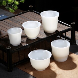 冰种玉泥素烧白瓷茶杯羊脂玉主人杯单杯陶瓷茶具个人品茗男女专用