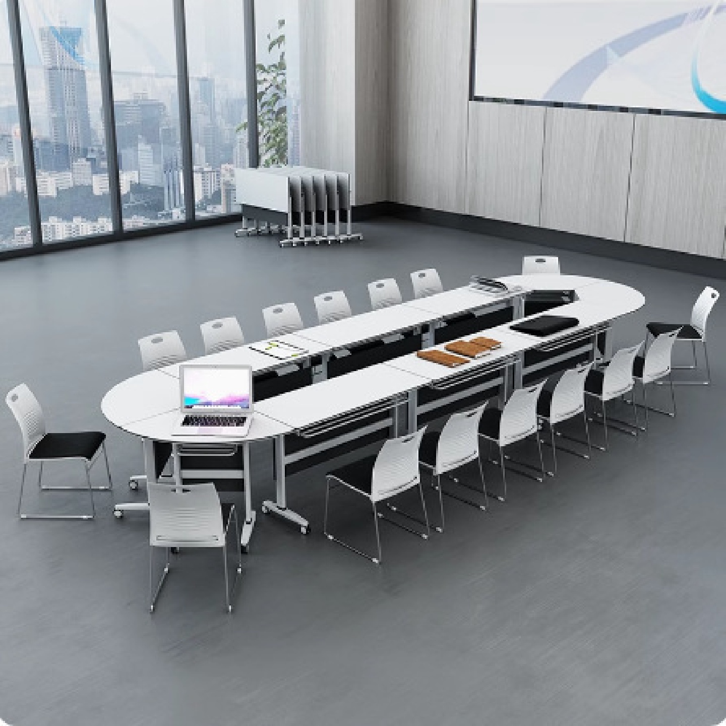 办公桌多功能折叠长条培训桌可移动翻转办公桌组合移动带轮会议桌