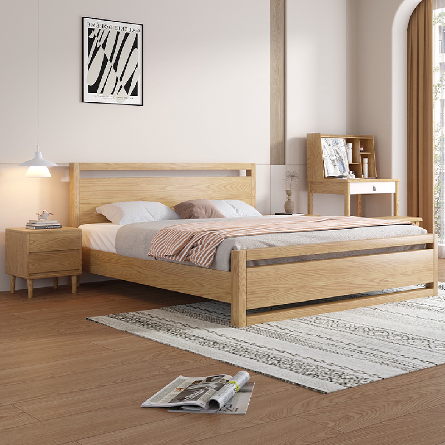 北欧全实木床1.8米卧室双人婚床家用现代简约1.5米日式床白蜡木床