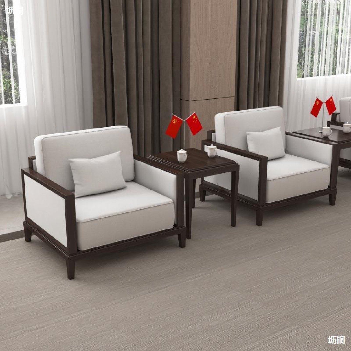 贵宾接待会客沙发新中式实木单人现代简约会议室商务洽谈办公家具